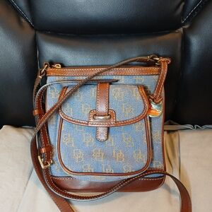 Dooney & Bourke Blue Denim and Brown Leather Crossbody Bag